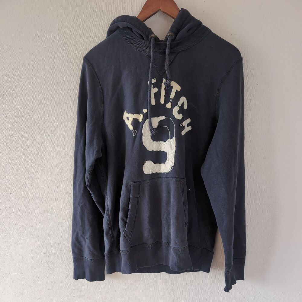 VTG Y2K Abercrombie & Fitch Hoodie Mens L Distressed Preppy College Sweatshirt